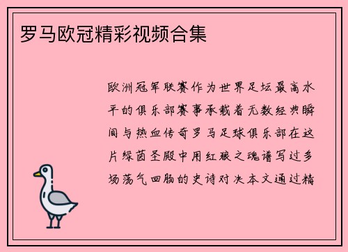 罗马欧冠精彩视频合集