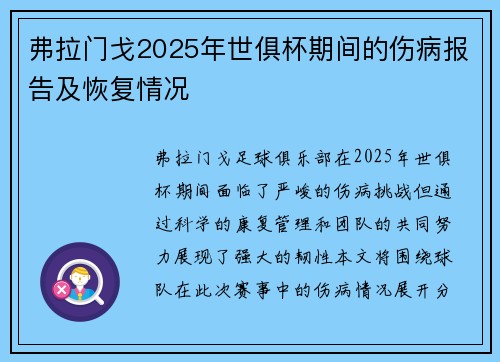 弗拉门戈2025年世俱杯期间的伤病报告及恢复情况